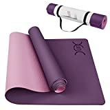 Yoga Mat with Strap, Non Slip 1/4 Inch Thick Eco Friendly TPE Exercise Fitness Pilates Workouts for Men Women (PINK)