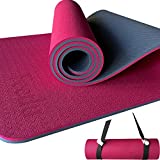 Feetlu Yoga Mat Thick with Strap, 2/5 Inch (10MM) - Extra Thick Yoga Mat Non Slip Workout Mat Double-Sided, Eco POE Yoga Mats for Women Men, Workout Mat for Yoga, Pilates, and Floor Exercises(PK/GY)