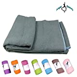 AngelBeauty Hot Yoga Towel with Carry Bag - Microfiber Non Slip Skidless Yoga Mat Towels for Yoga, Exercise, Fitness, Pilates (Gray)