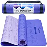 Instructional Yoga Mats with 150 Fade-proof Poses Printed on It - 24' Wide x 72' Long Double-Sided Non Slip TPE Eco-Friendly Workout Mat - 6mm Thick Exercise Mat with Carrying Strap for Beginners