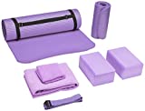 BalanceFrom GoYoga 7-Piece Set - Include Yoga Mat with Carrying Strap, 2 Yoga Blocks, Yoga Mat Towel, Yoga Hand Towel, Yoga Strap and Yoga Knee Pad (Purple, 1/2'-Thick Mat)