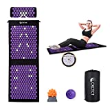 Extra Long Yoga Acupressure Mat Set,Massage Acupuncture Mat Large,Magnetic Mat Acupressure Body mat and Pillow for Neck Back Pain Relief(Purple)