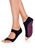 Tucketts Allegro Women Toeless Non-Slip Grip Socks - Anti Skid for Yoga, Barre, Pilates, Barefoot Workouts, Dance, Gym, Home & Leisure, Pedicure - S/M - 1 Pair, Black Swan