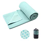 Yoga Towel,Hot Yoga Mat Towel - Sweat Absorbent Non-Slip for Hot Yoga, Pilates and Workout 24' x72(Grip Dots,Teal)