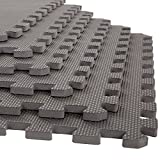 Stalwart Foam Mat Floor Tiles, Interlocking EVA Foam Padding Soft Flooring for Exercising, Yoga, Camping, Kids, Babies, Playroom – 6 Pack , Gray, 24' X 24' X 0.5'