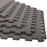 Foam Mat Floor Tiles, Interlocking EVA Foam Padding by Stalwart – Soft Flooring for Exercising, Yoga, Camping, Playroom – 6 Pack, .375 inches thick, 24' X 24' X 0.375', Gray, Model:75-ST6004