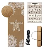 Cork Yoga Mat 6mm Thick with Chakra Pattern, Eco Friendly High Density Recyclable Materials to Non Slip Yoga Mats for Women & Men, Include Yoga Poses Poster (White Turtle)