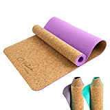 Cork Yoga Mat - Natural Sustainable Cork Gym Mat Resists Odor - 4mm Extra Thick Professional Yoga Mat for Men Women - Purple