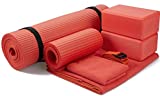 BalanceFrom GoYoga 7-Piece Set - Include Yoga Mat with Carrying Strap, 2 Yoga Blocks, Yoga Mat Towel, Yoga Hand Towel, Yoga Strap and Yoga Knee Pad (Red, 1/2'-Thick Mat)