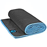 Yoga Towel 24' x 72' by Youphoria Yoga (Gray Towel / Blue Stitching) - Ultra Absorbent, Machine Washable Microfiber, Yoga Mat Length Towels
