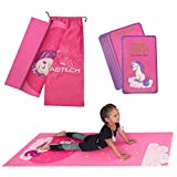 Kids Yoga Mat Set - Fun Unicorn Yoga Mat for Girls - Comfortable - Chemical Free - Non-Toxic - Non-Slip - 60 X 24 X 0.2 Inches - w/ 12 Yoga Cards for Kids - Cute Carrier Bag - Pink - Ages 3-12