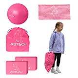Yoga Starter Kit for Kids by ABTECH - 5 Pcs. Yoga Blocks, Non-Slip Yoga Towel, Yoga Ball w/ Pump & a Unicorn Design Drawstring Bag - Non-Toxic Chemical Free - Ages 3-12 - Pink Yoga Set for Girls