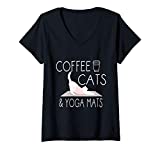 Womens Coffee, Cats & Yoga Mats - Funny Gifts for Yoga Instructor V-Neck T-Shirt