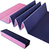Foldable Yoga Mat-1/4 Inch Thick - Easy to Storage Travel Yoga Mat Foldable Lightweight for Fitness - Anti Slip Folding Exercise Mat for Yoga, Pilates, Home Workout & Floor Exercise(Dark Blue/Pink)