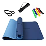 Summer Mae Yoga Mat with Alignment Lines Eco Friendly Non Slip Fitness Exercise High Density Hot Yoga Mat with Carrying Strap DARK BLUE
