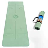 Yoga Mat with Body Alignment Lines,72'x24' Eco Friendly Non Slip TPE Fitness Mats with Carrying Strap, Thick 1/14 inch Optimal Cushioning for Yoga, Pilates and Floor Exercises