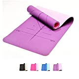 Yoga Mat with Alignment Lines,1/4'' Extra Thick Yoga Mat,Eco Friendly TPE Non Slip Exercise Fitness Mat,Workout Pilates Mats with Resistance Band for women (purple+pink)