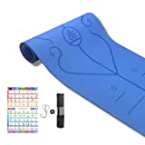 TPE Yoga Mat with Body Alignment Lines | Yoga Mat with Mesh Storage Bag, Carrier Sling and Yoga Poster (Blue)