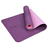Yoga Mat, RUEOO Classic 1/4' Fitness Exercise Mat, 72x 24 inch Body Alignment System TPE Eco-friendly Yoga Mats for Women with Carrying Strap, Workout Mat for Yoga and Pilates