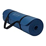 Gaiam Essentials Thick Yoga Mat Fitness & Exercise Mat with Easy-Cinch Carrier Strap, Navy, 72'L X 24'W X 2/5 Inch Thick