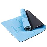 Yapeach Yoga Mat, Home Gym Exercise Mat with Alignment Lines Non Slip for Women and Men, Anti Tear Workout Mat with Wide Strap for Pilates, Yoga and Gym Fitness