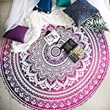 raajsee Pink Ombre Round Beach Tapestry Hippie/Boho Beach Blanket Roundie/Indian Cotton Throw Bohemian Round Table Cloth/Yoga Mat Meditation Picnic Rugs 69 inch Circle