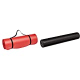 Amazon Basics Extra Thick Exercise Yoga Gym Floor Mat with Carrying Strap - 74 x 24 x .5 Inches, Red & High-Density Round Foam Roller, 36 Inches, Black