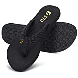 STQ Womens Flips Flops with Yoga Mat Quick Dry Thong Sandals for Water,Shower,vacation All Black US 9