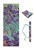 EnjoyActive Travel Yoga Mat 1mm Thin | 2-in-1 Mat+Towel | 72'*27' Foldable & Light | Rubber & Suede | Perfect for Bikram, Vinyasa, Hot yoga | Artist Design Irises by van Gogh