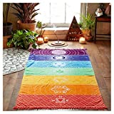 ErYao Rainbow Chakra Tapestry Towel Yoga Beach Mat, Meditation Yoga Rug Towels Mexico Chakra Tassel Striped Floor Mat (Multicolor)