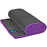 Youphoria Yoga Towel Microfiber Non Slip Yoga Mat Towel 24 x 72, Gray Towel/Purple Stitching