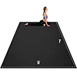 Goplus Large Yoga Mat, 7' x 5' x 8mm and 6' x 4' x 8mm with Straps, Eco Friendly Extra Thick Non Slip Barefoot Fitness Exercise Mat for Home Gym Floor Cardio Workout (Onyx Black, 7'x5')
