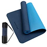 LASMFJZK Yoga Mat Non Slip,Thick Exercise Mat with Carrying Strap and bag,Eco Friendly,Yoga Mats for Women ,Workout Mat for Pilates and Floor Exercises (Navy & Light Blue)