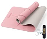Yoga Mat Non Slip, Pilates Fitness Mats with Alignment Marks, Eco Friendly, Anti-Tear 1/4' Thick Yoga Mats for Women, Exercise Mats for Home Workout with Carrying Strap (72'x24', Parfait Pink & Gray)