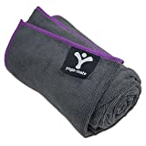 Yoga Mate Soft, Sweat Absorbent, Non-Slip Bikram Yoga Mat Size Towel, Gray | Purple Trim