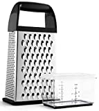 Spring Chef Box Grater 10 inch - Professional Cheese Grater with Storage Container - 4-Sided Handheld Kitchen Shredder - Stainless Steel Food Grater - Modern Vegetable, Potato, Carrot - Black