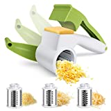 ZNM Rotary Cheese Grater for Kitchen, Handheld Manual Grater Shredder with 3 Stainless Steel Drum Blades for Vegetable, Nut, Chocolate