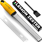 Premium Lemon Zester & Cheese Grater w/Extra Sharp Blade - Perfect for Lemons, Cheese, Garlic, Chocolate, Ginger - Spice Up Any Kitchen Dish in Seconds with Your Professional Hand Held Shredder