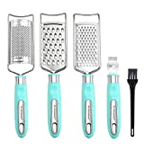 To encounter Set of 5 Cheese Grater & Peeler,Lemon Zester, Stainless Steel Multi-purpose Kitchen Food Grater Slicer for Vegetable, Fruit, Chocolate With Cleaning Brush (Green)