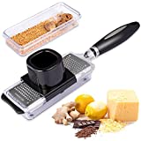 Ginger Grater Tool Cheese Grater with Handle Lemon Zester with Catcher,Premium Stainless Steel Mini Grater with Container,Nutmeg Grinder,Kitchen Tools for Mini Garlic,Chocolate,Vegetables,Fruits