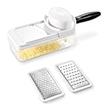 Cohesion Hand-held Cheese Grater, 3 in 1 Grate and Slice Set with Container, Adjustable Coarse & Medium Grater | Slicer | Catcher, Multi-purpose Kitchen Food Grater Slicer for Vegetables, Fruits