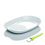 KITCHENDAO 3-in-1 Ceramic Ginger Grater Spoon Rest Herb Stripper, 11x16.5cm for Kitchen with Mini Brush, Sharp Porcelain Grater Plate Dish, Easy to Clean and Store, Mother's Day Gift for Mom Grandma