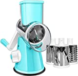SEYODA Graters for Kitchen,Cheese Grater Efficient Vegetable Slicer with 3 Interchangeable Round Stainless Steel Blades,Easy to Clean Rotary Cheese Grater for Fruit,Vegetables,Nuts. (Blue)