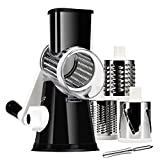 Rotary Cheese Grater with Handle - Vegetable Slicer Shredder Grater for Kitchen 3 Interchangeable Blades with a Stainless Steel peeler