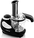 Ovente Mini Electric Food Processor and Salad Vegetable Shake Mixer 1.5 Cup with Stainless Steel Blades with Grater Slicer Chopper Juicer Blender Emulsify Accessories Black PF1007B