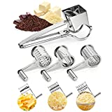 LHS Rotary Cheese Grater for Kitchen, Stainless Steel Cheese Shredder with 3 Sharp Drums, Easy to Clean Manual Rotary Grater for Vegetables, Parmesan, Chocolate and More