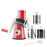 Manual Rotary Cheese Slicer Parmesan Cheese Grater for Food Vegetable Potato Carrot Nuts Grind with Cleaning Brush(red)