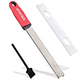 3 Trebol Lemon Zester & Cheese Grater,Parmesan, Ginger, Garlic, Nutmeg, Chocolate,Fruits, Citrus Tool with Stainless Steel Blade, Grater Handle Dishwasher Safe (Pepper Red) 3T-2021-10001 13x1.6