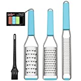 Lemon Zester Cheese Grater  Citrus Zester Pack of 3-304 Stainless Steele - A Sharp Tool for Parmesan Cheese, Ginger, Garlic, Nutmeg, Chocolate, Vegetables，Fruits，Dishwasher Safe With Cleaning Brush