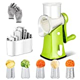 Rotary Cheese Grater Shredder 5-in-1 Multi-functional Vegetables Slicer, Kitchen Round Mandolin Slicer Graters Manual Cheese Shredder for Veggies Fruits Nuts Potato Cheese
